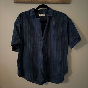 Madewell Women's Blue Striped Short Sleeve Blouse Top Medium